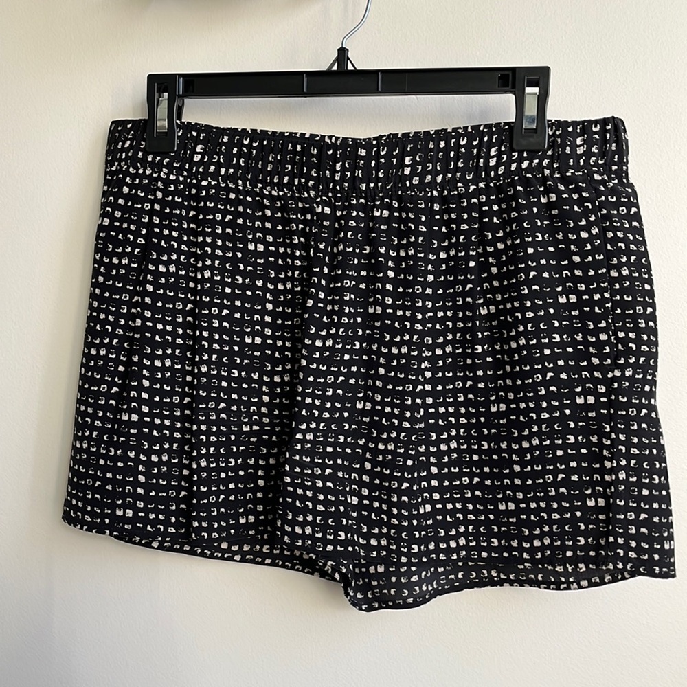 Joie black and white printed silk shorts